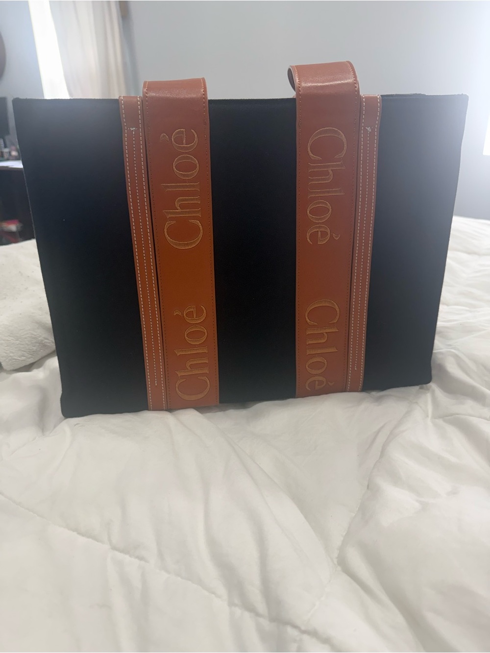 Chloe  Black Satchel with Brown Logo Straps
